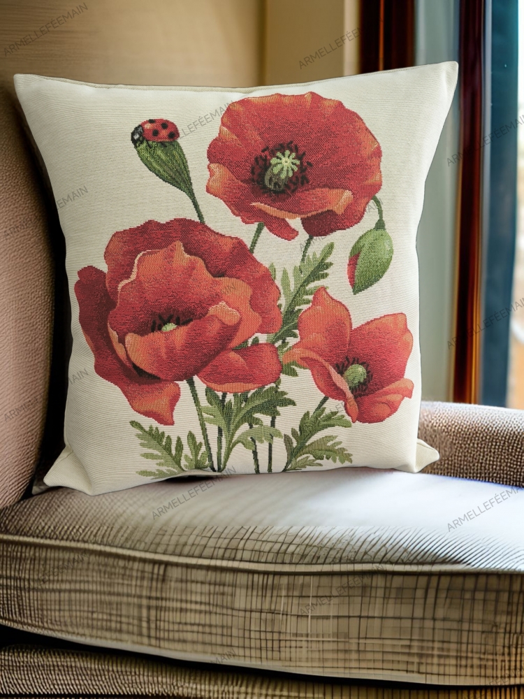 Housse de coussin coquelicot coccinelle 