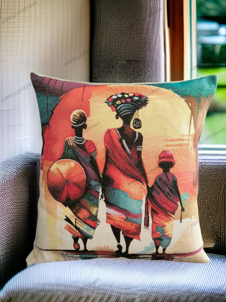 Housse de coussin famille africaine 