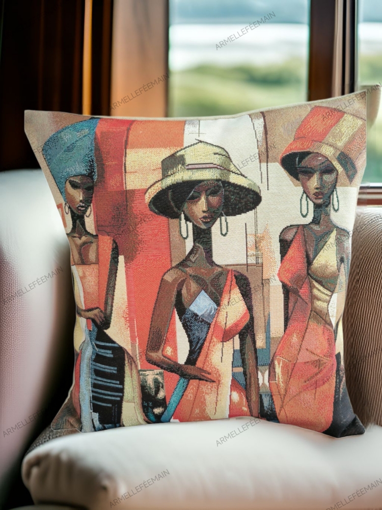 Housse de coussin 3 femmes africaine 