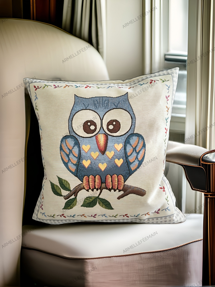 Housse de coussin la chouette Bleu 