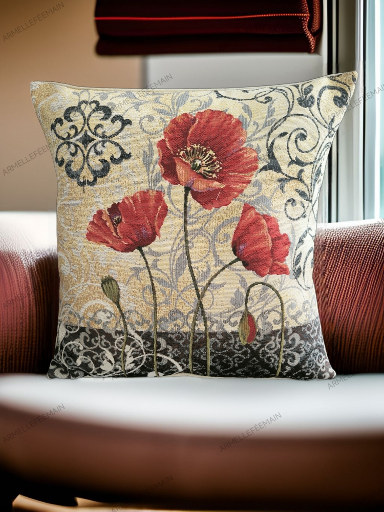 Housse de coussin coquelicot vintage 