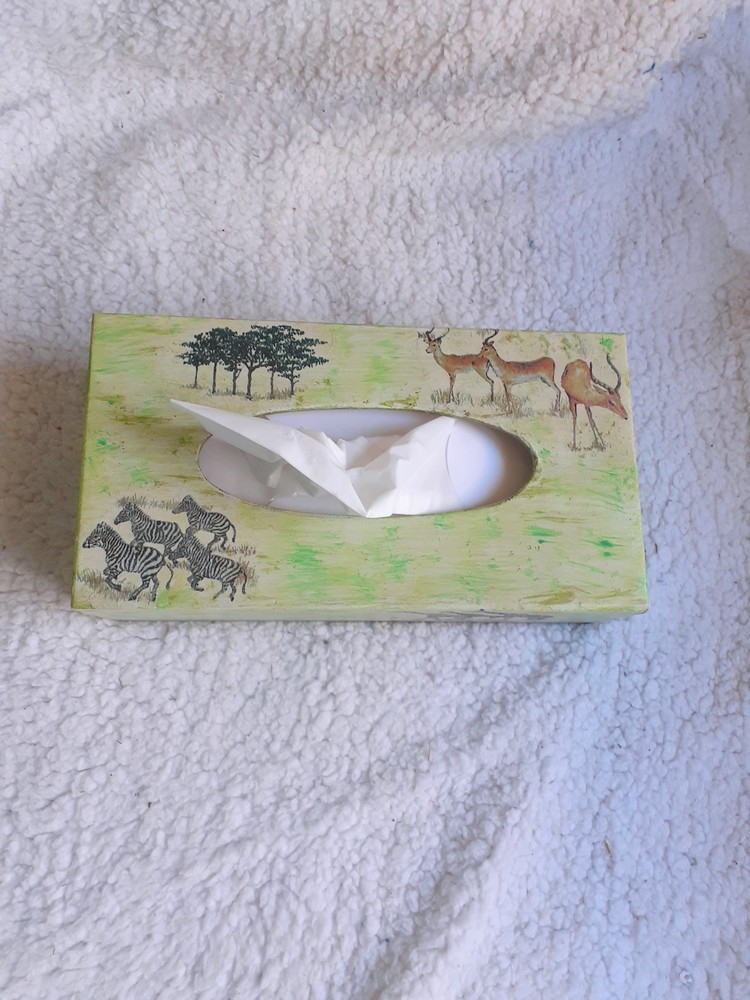Boîte à mouchoirs en bois, déco savanne.
