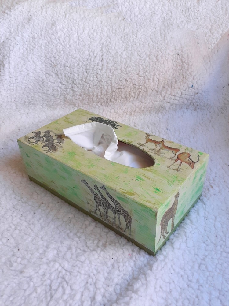 Boîte à mouchoirs en bois, déco savanne.