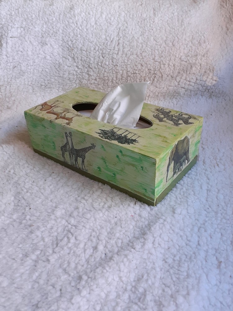 Boîte à mouchoirs en bois, déco savanne.