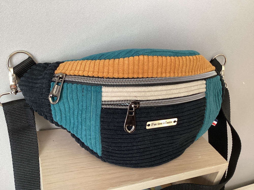 Sac banane velours côtelé 2 fermetures 