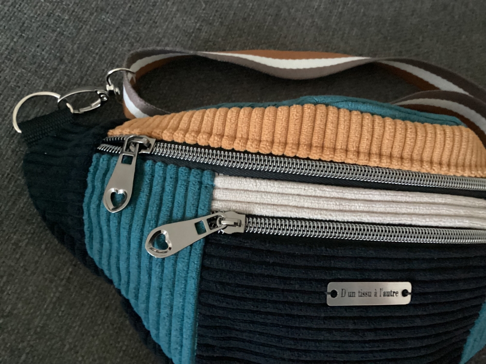 Sac banane velours côtelé 2 fermetures 