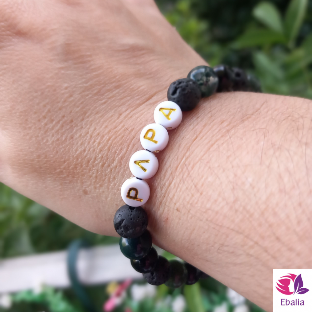  Bracelet Homme \"Petit Mot Tendre\" - Pierres Naturelles (Lave, Onyx, Agate Mousse) & Message Personnalisé
