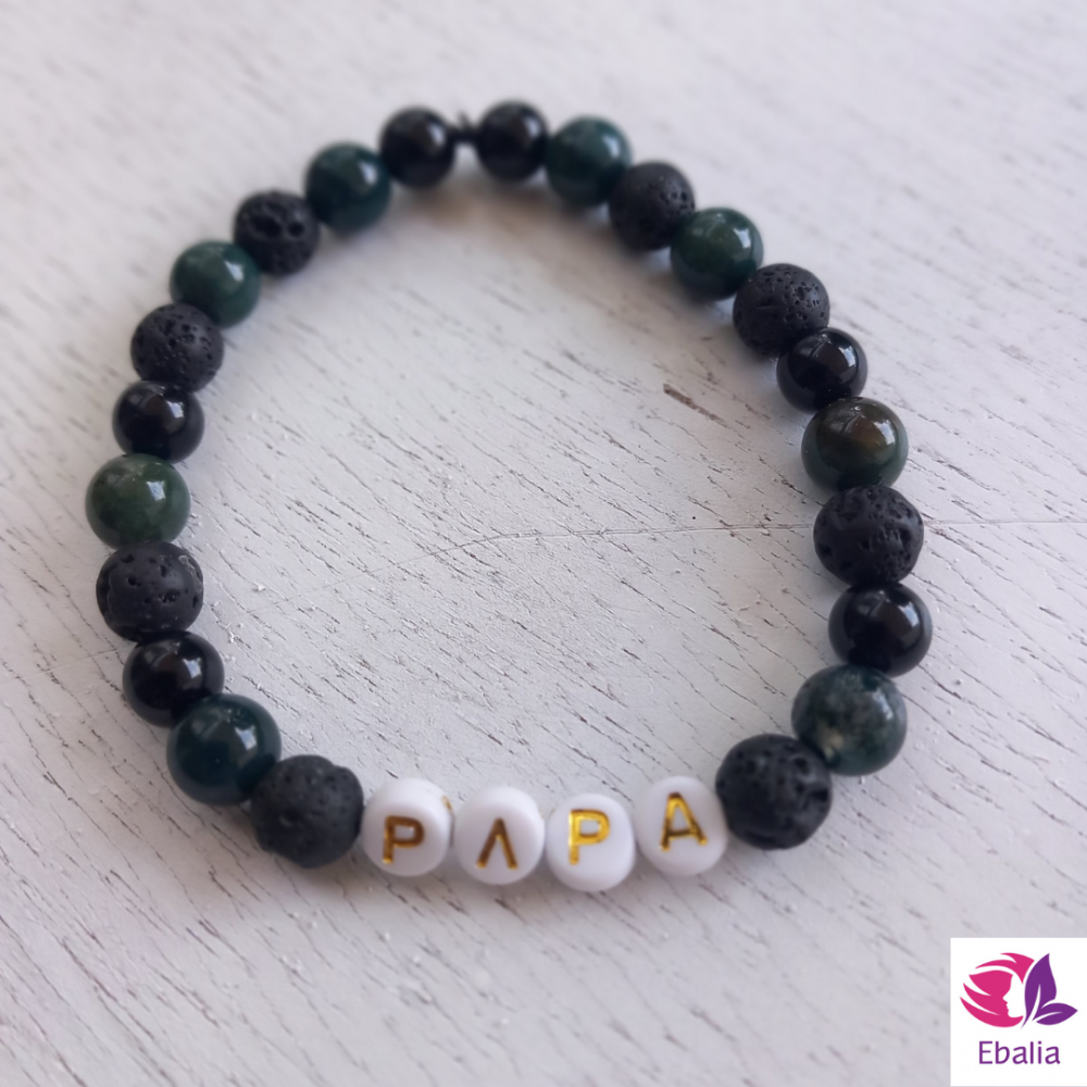  Bracelet Homme \"Petit Mot Tendre\" - Pierres Naturelles (Lave, Onyx, Agate Mousse) & Message Personnalisé
