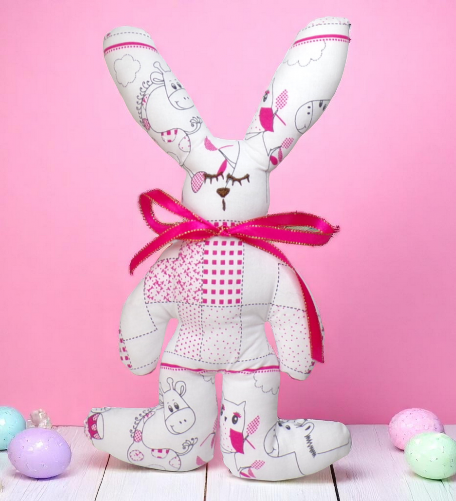 lapin de Pâques, cadeau, décoration de Pâques motif rose et blanc