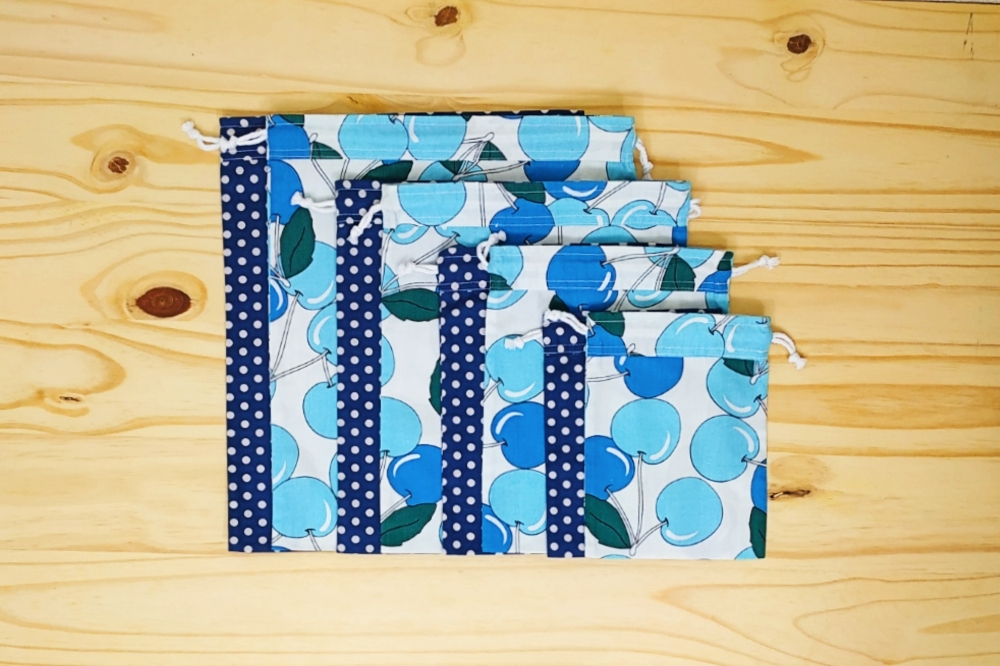 Lot de 4 sacs à vrac (2x S+M ou 2x L+XL), pochette réutilisable zéro déchet Cerises