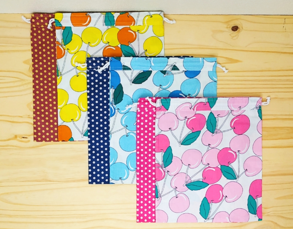 Lot de 4 sacs à vrac (2x S+M ou 2x L+XL), pochette réutilisable zéro déchet Cerises