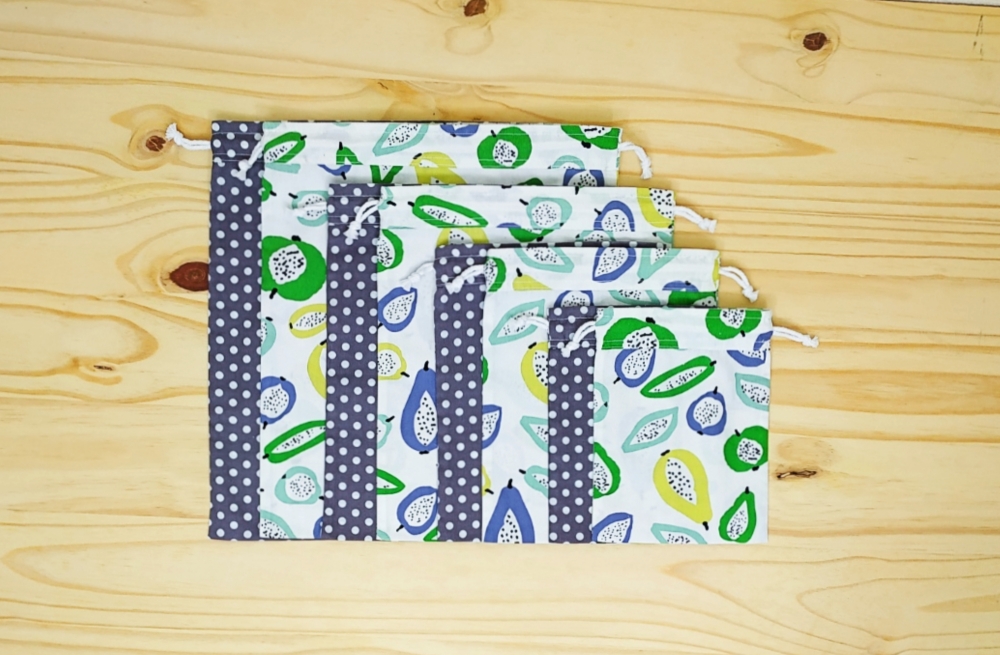 Lot de 4 sacs à vrac (2x S+M ou 2x L+XL), pochette réutilisable zéro déchet Fruits