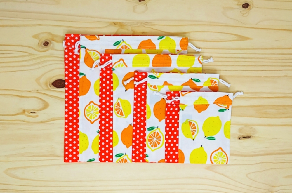 Lot de 4 sacs à vrac (2x S+M ou 2x L+XL), pochette réutilisable zéro déchet Fruits