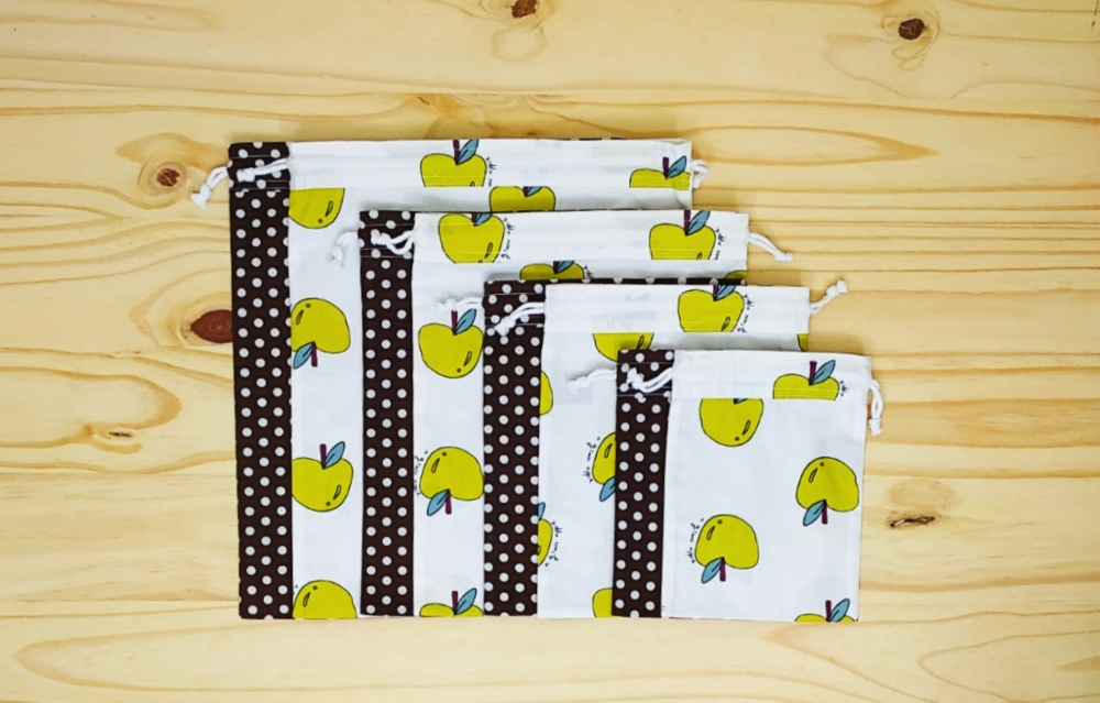 Lot de 4 sacs à vrac (2x S+M ou 2x L+XL), pochette réutilisable zéro déchet Fruits