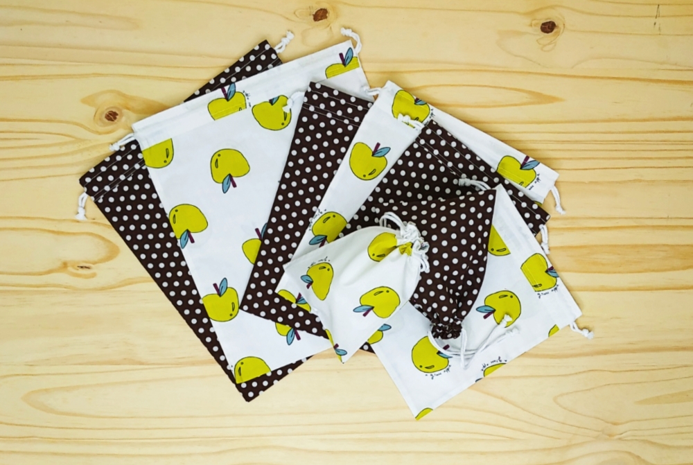 Lot de 4 sacs à vrac (2x S+M ou 2x L+XL), pochette réutilisable zéro déchet Fruits