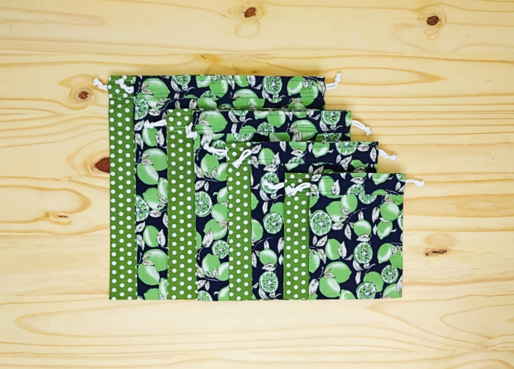 Lot de 4 sacs à vrac (2x S+M ou 2x L+XL), pochette réutilisable zéro déchet Agrumes