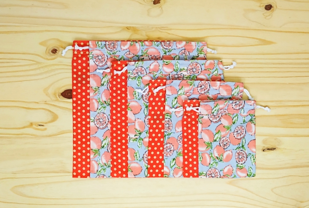 Lot de 4 sacs à vrac (2x S+M ou 2x L+XL), pochette réutilisable zéro déchet Agrumes