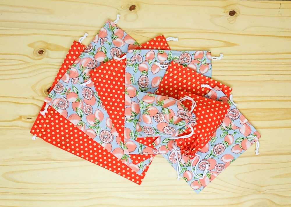 Lot de 4 sacs à vrac (2x S+M ou 2x L+XL), pochette réutilisable zéro déchet Agrumes
