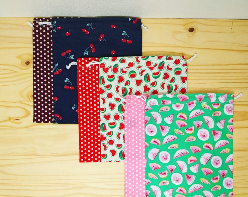 Lot de 4 sacs à vrac (2x S+M ou 2x L+XL), pochette réutilisable zéro déchet Melon, Pastèque, Cerise