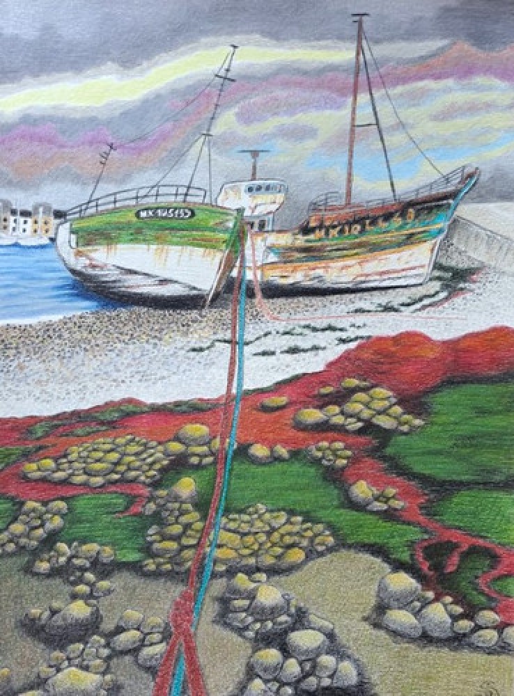Bretagne 4, dessin original aux crayons de couleurs