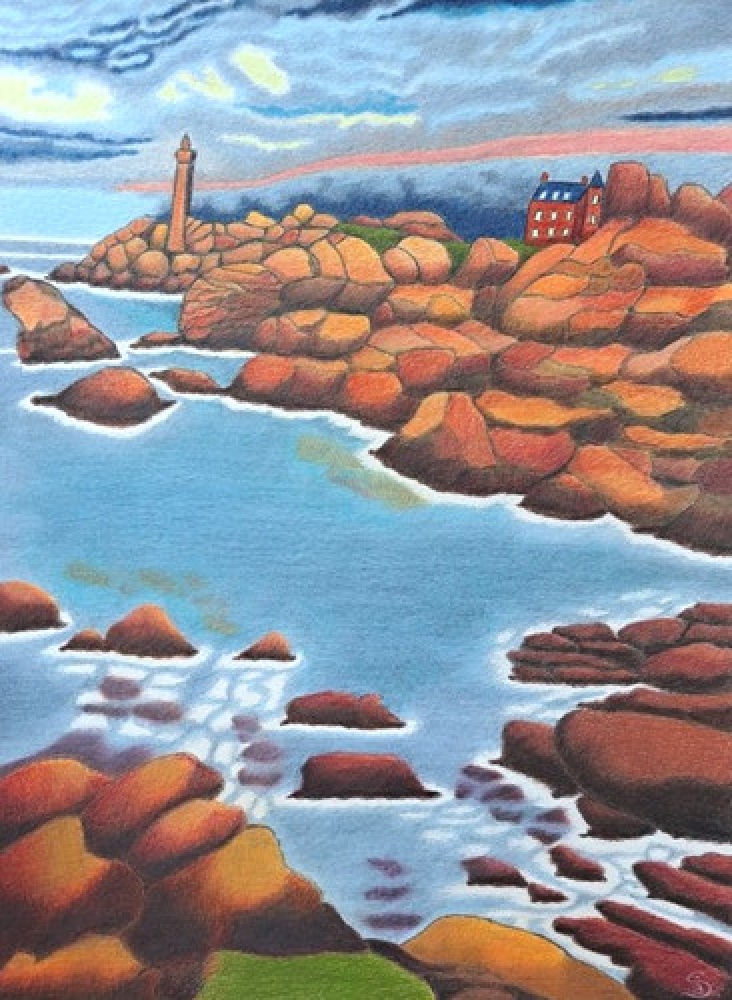 Bretagne 5, dessin original aux crayons de couleurs