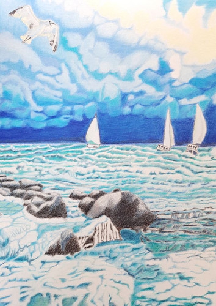 Bretagne 7, dessin original aux crayons de couleurs