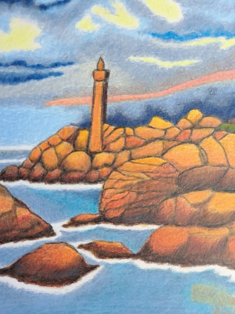 Bretagne 5, dessin original aux crayons de couleurs