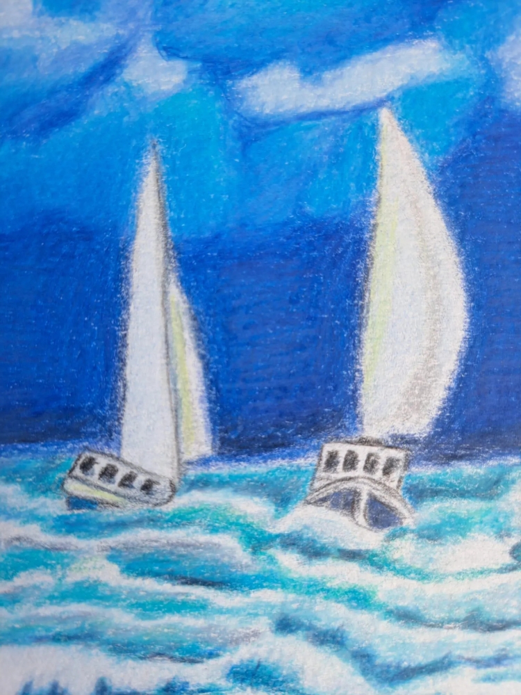 Bretagne 7, dessin original aux crayons de couleurs