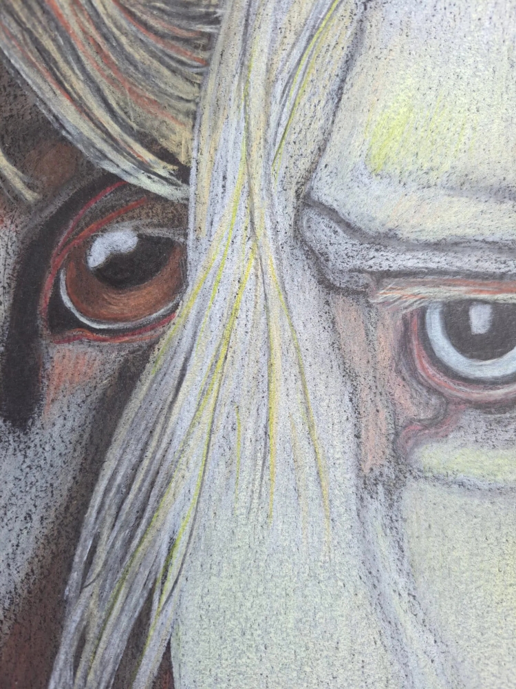 Trio, dessin original aux crayons de couleurs
