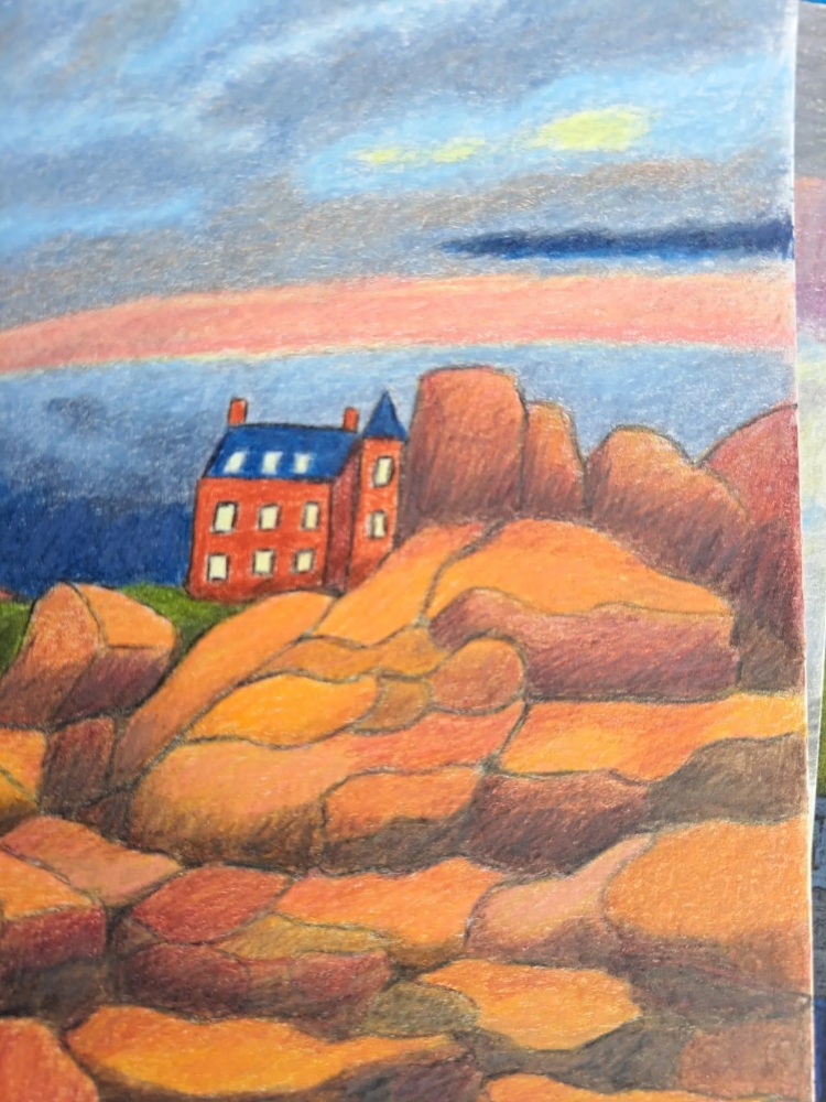 Bretagne 5, dessin original aux crayons de couleurs