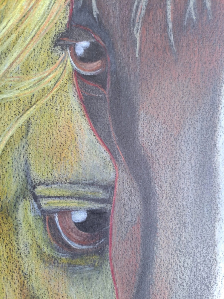 Trio, dessin original aux crayons de couleurs