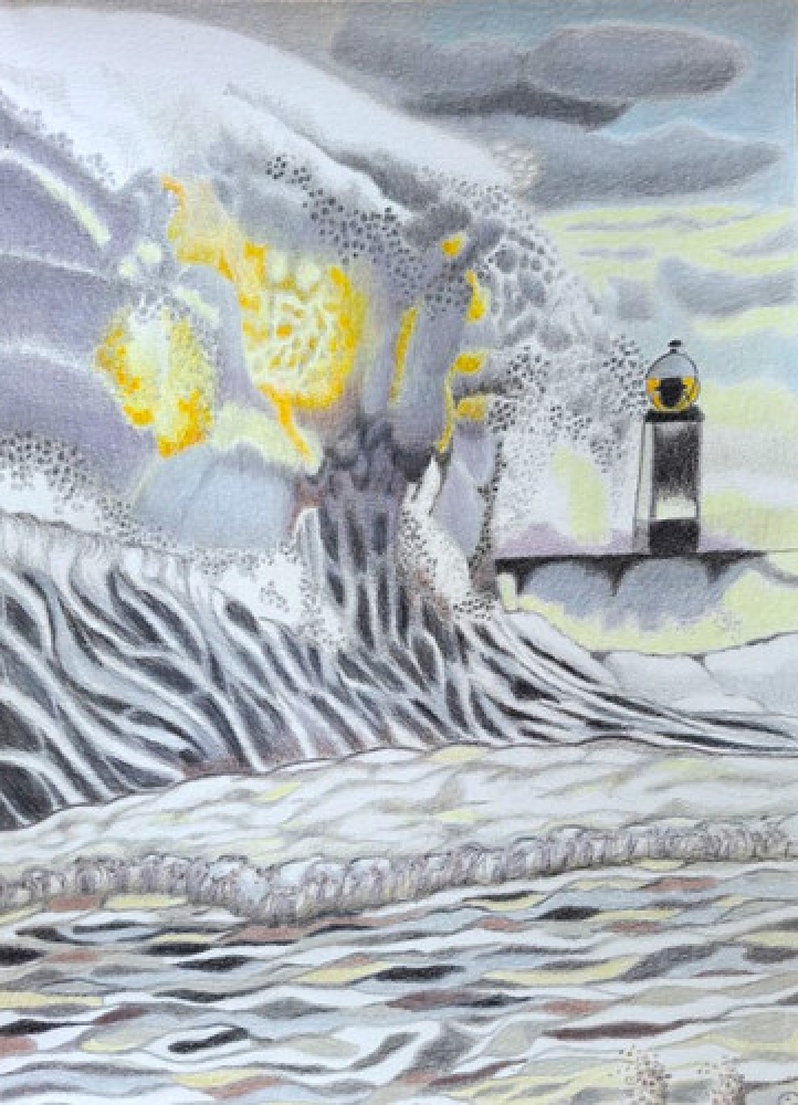 Tempête, dessin original aux crayons de couleurs