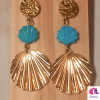 Boucles d'oreilles coquillage nacre Turquoise et or