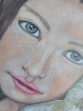 Petite fille à l'agneau, dessin original aux crayons de couleurs