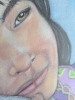 Petite fille au chaton, dessin original aux crayons de couleurs