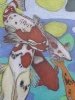 Carpes koï, dessin original aux crayons de couleurs