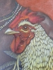Petite fille au coq, dessin original aux crayons de couleurs