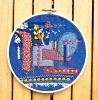 Broderie upcyclée – Création unique en tissus et fils de récupération, présentée dans un tambour