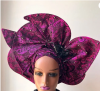 Purple Auto Gele with  black stones