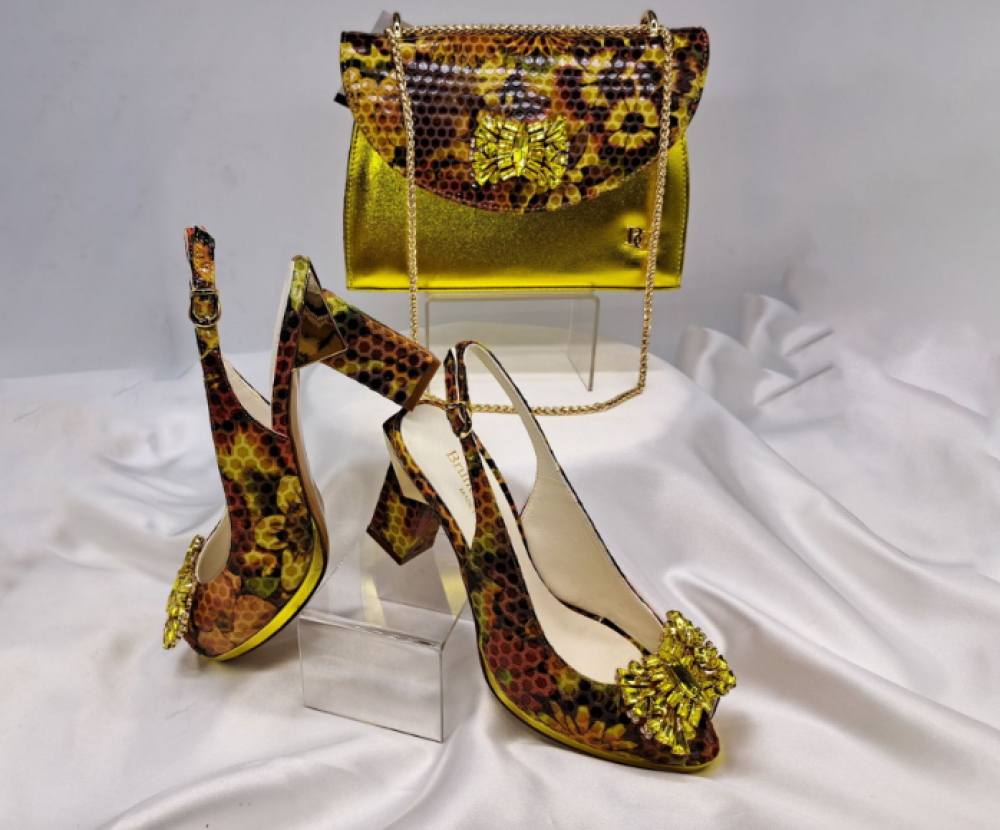 Chic Multicolor Yellow Bag and Shoe Set