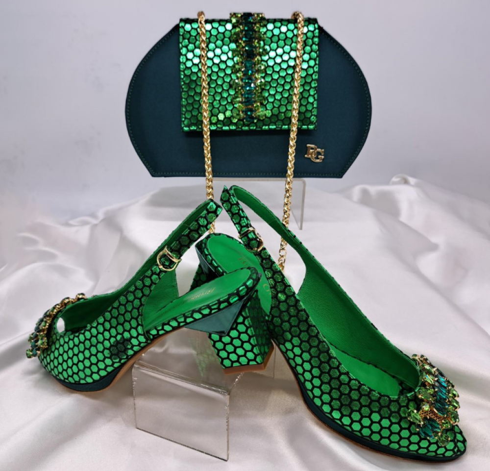 Italian Emerald Green Dual-Tone Shoe and Bag Set