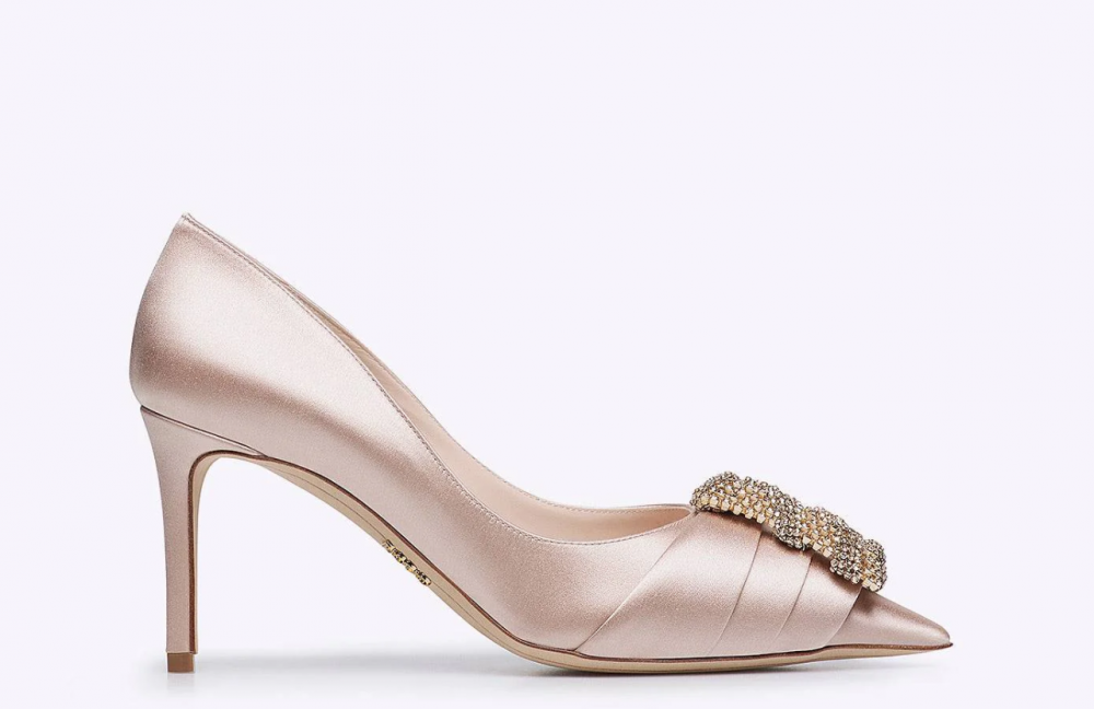 Rodo Blush Satin Pump with Jeweled Buckle