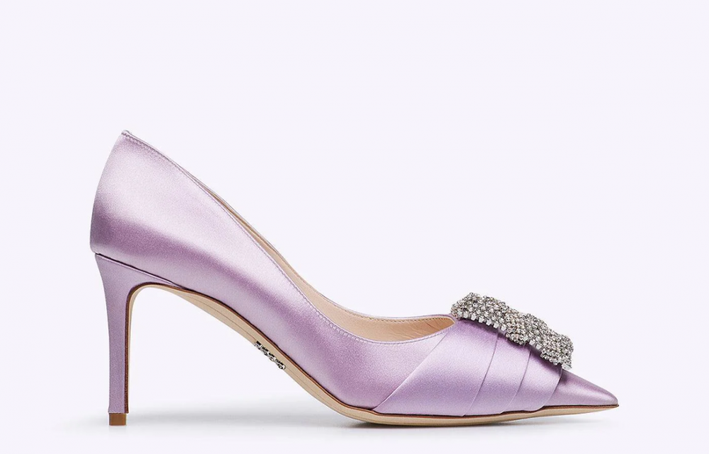 Rodo Lilac Satin Pump with Jeweled Buckle