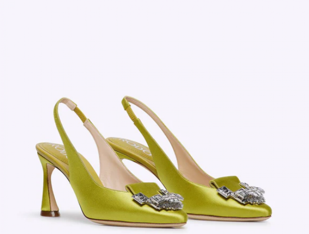 Rodo Lime Satin Slingback with Jeweled Buckle