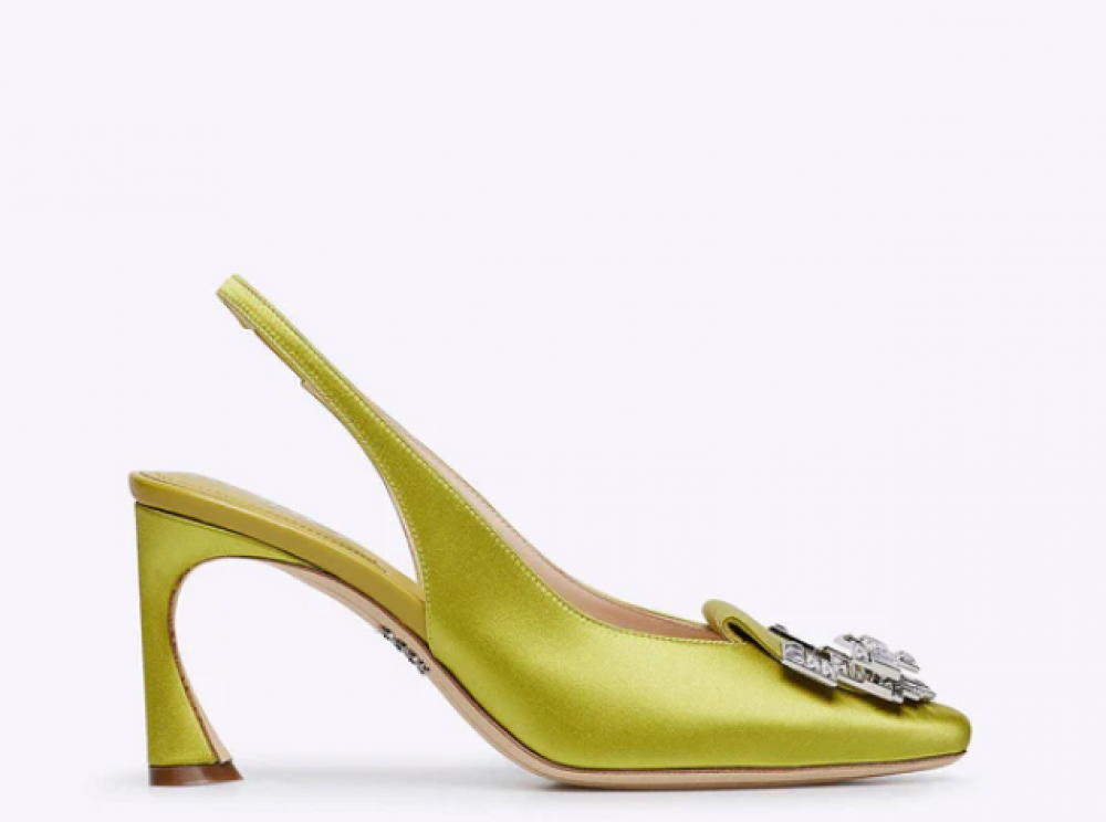 Rodo Lime Satin Slingback with Jeweled Buckle