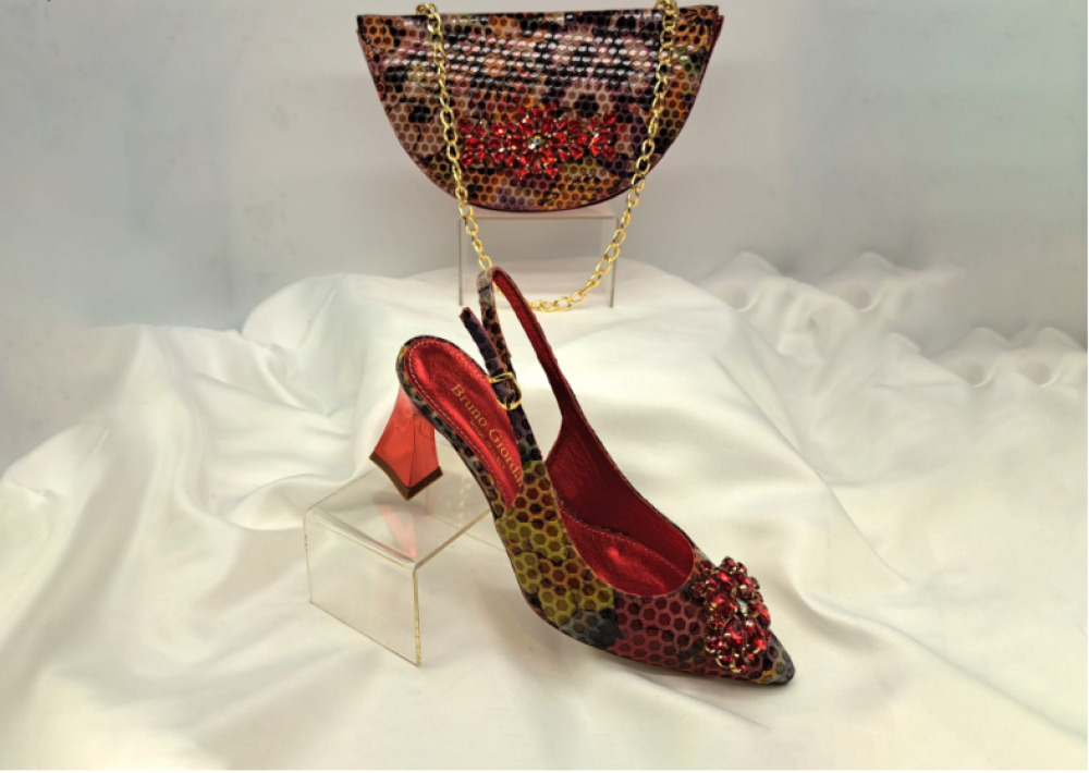 Multicolor Red Shoe and Bag Set