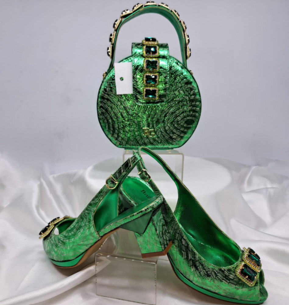 Green Italian Leather Shoe and Bag Set