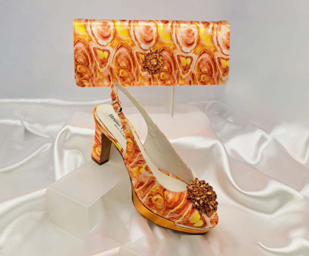 Orange Shoe and Bag Set with Satin Uppers