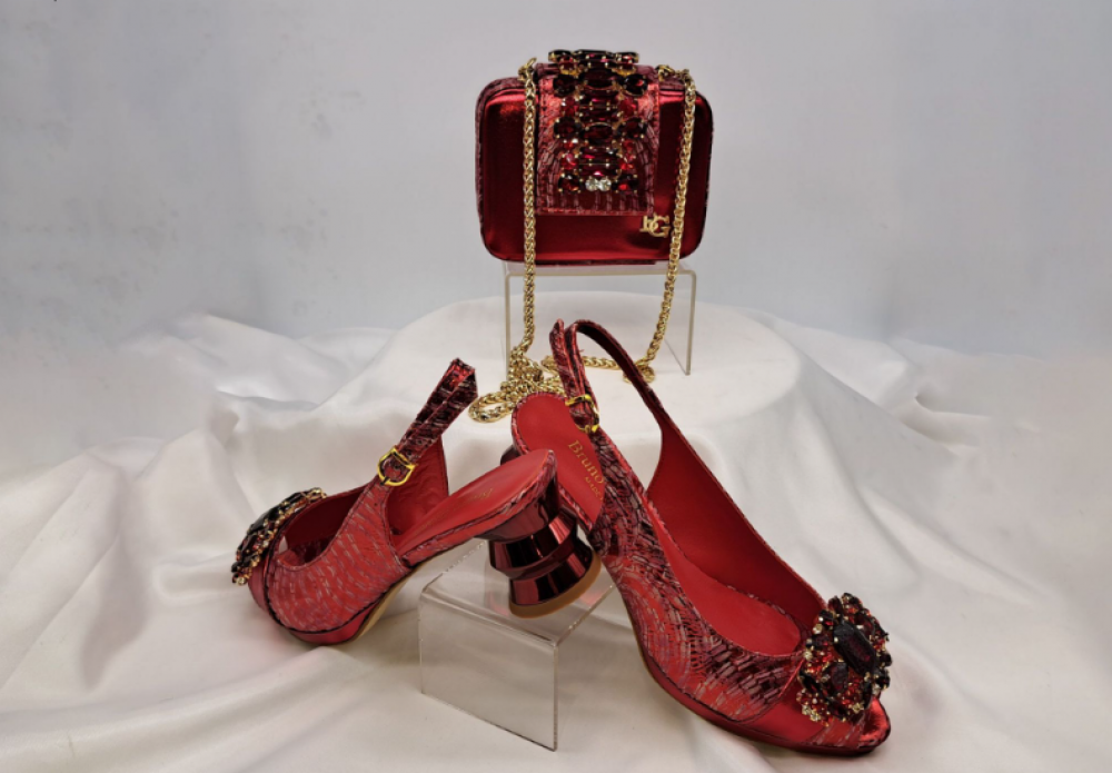 Red Italian Leather Shoe and Bag Set