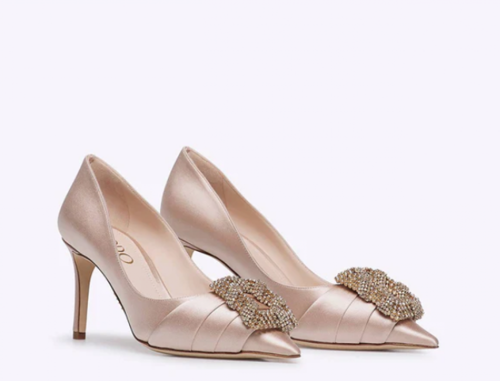 Rodo Blush Satin Pump with Jeweled Buckle